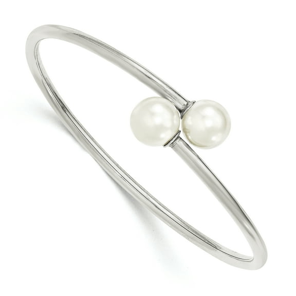 Beautiful Sterling Silver Polished 10mm Swarovski Pearl Bangle Bracelet