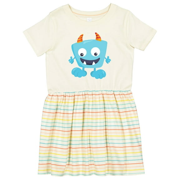 Inktastic Cute Monster, Blue Monster, Funny Monster, Horns Girls Toddler Dress