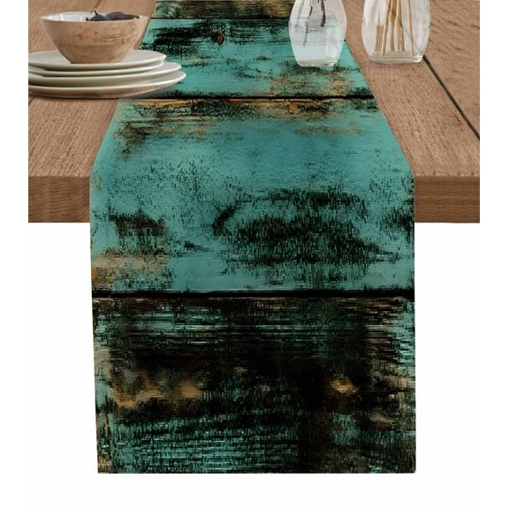 Hokiten Table Runners 70 Inches Long Dress Scarves, Teal Brown Plank Farmhouse Coffee/Dining/Kitchen Table Decor, Holiday Table Runner, Farmhouse Vintage Shabby Wood Grain 13x70 Inch