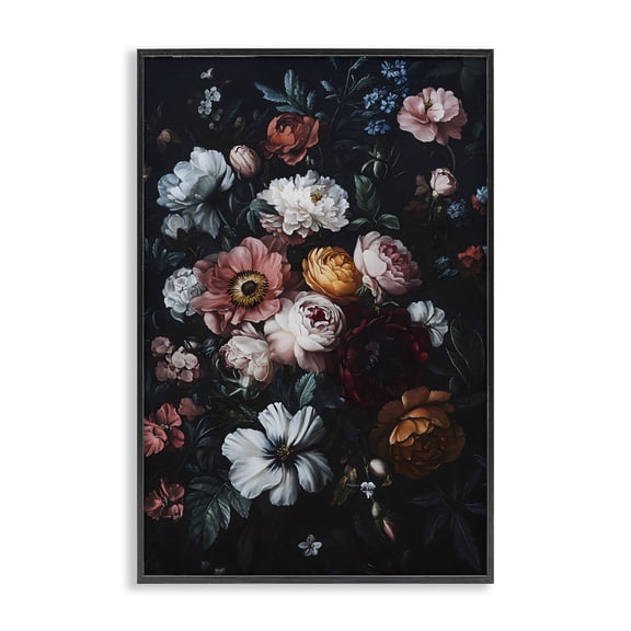 Stupell Industries Transitional Midnight Garden Velvet Florals Black Framed Giclee Art, 12 x 18, by Creative Studio