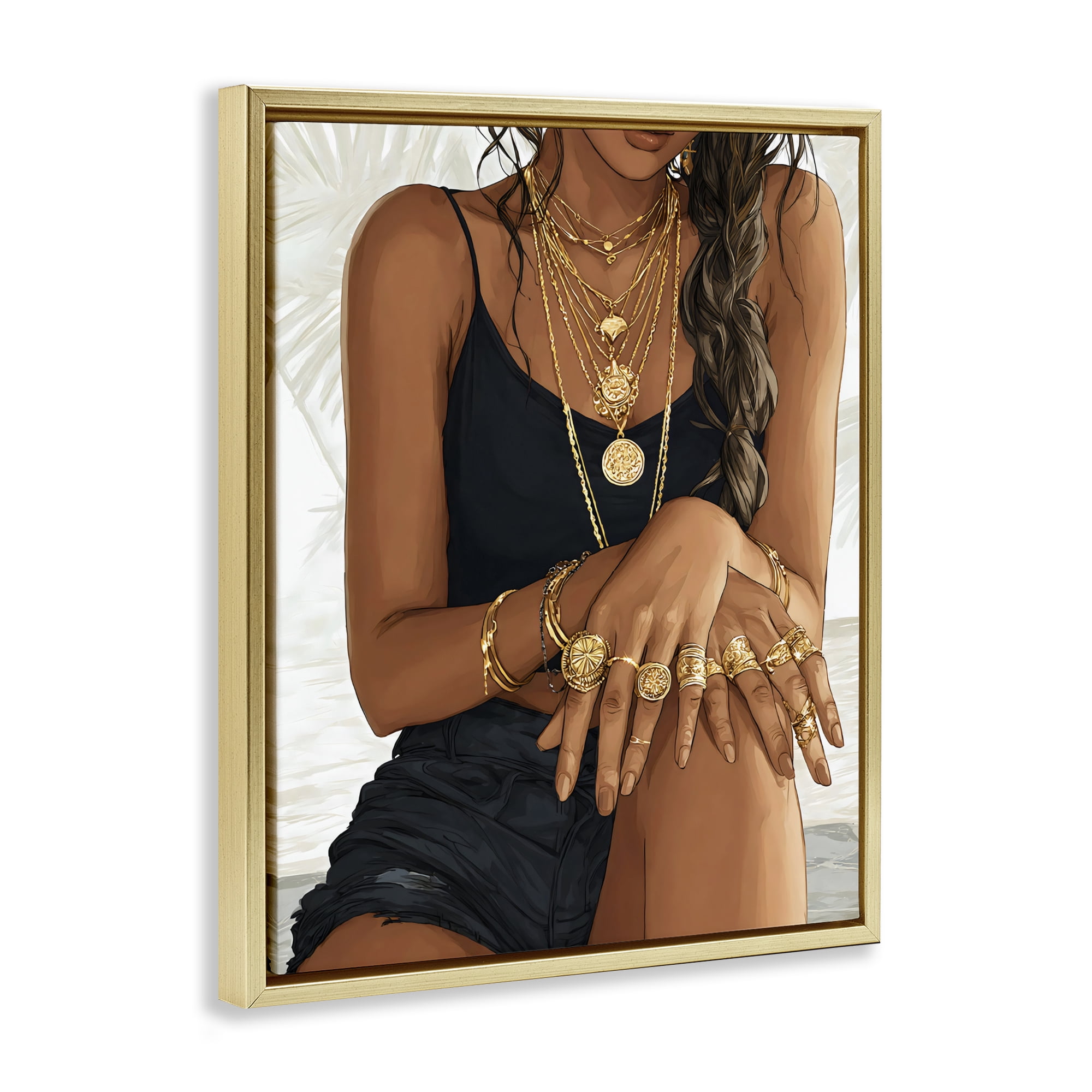 Stupell Industries All The Bling Adornments Gold Framed Floater Canvas Wall Art, design by Franklyn Gregory