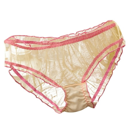 BYHONG Women s Mesh Transparent Panties Lightweight Breathable Lace Pure Cotton Crotch Low Waist Briefs Underwear Watermelon Red One Size