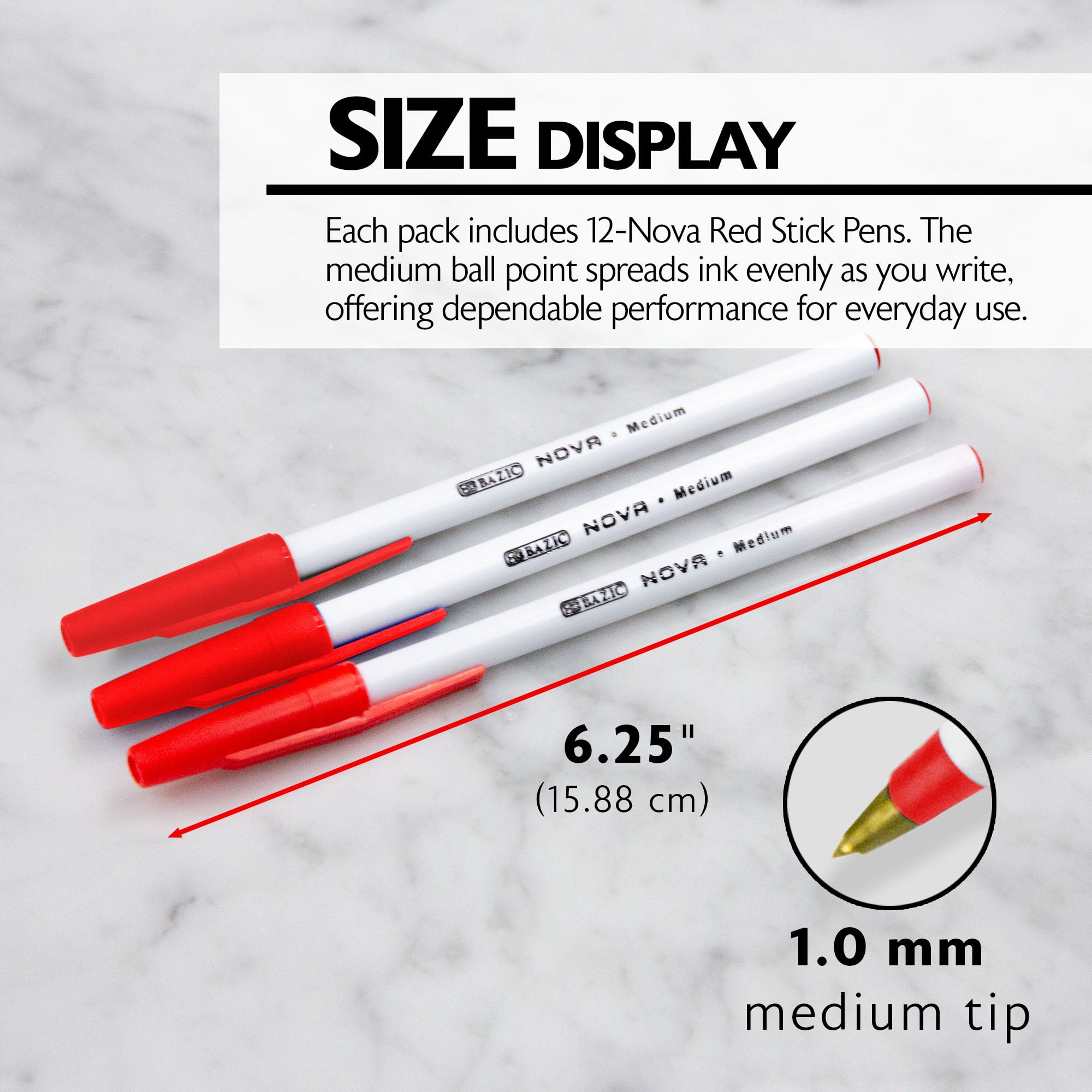 Bazic Products 305002-144 Nova Ballpoint Pen Medium Point, Red