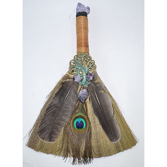 13" Ritual Broom W/ Peacock Feather