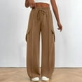 thumbnail image 2 of JoliSweat Cargo Sweatpants for Women Wide Leg High Waisted Joggers Baggy Drawstring Athletic Trousers Sweat Pants with Pockets Khaki M, 2 of 4