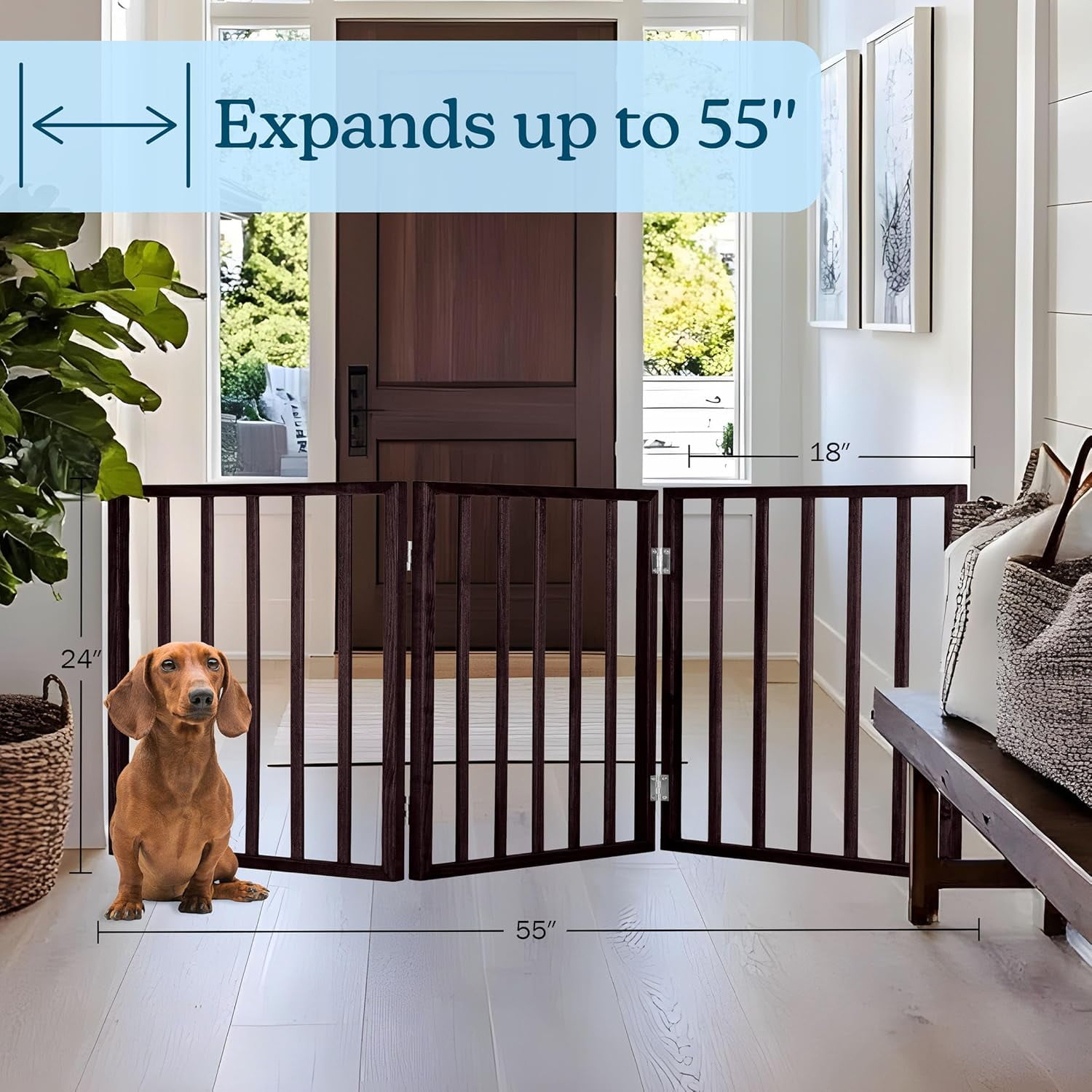 4-Panel Indoor Foldable Pet Fence for Stairs, Hallways, or Doorways - 72x24-Inch Retractable Freestanding Dog Gate