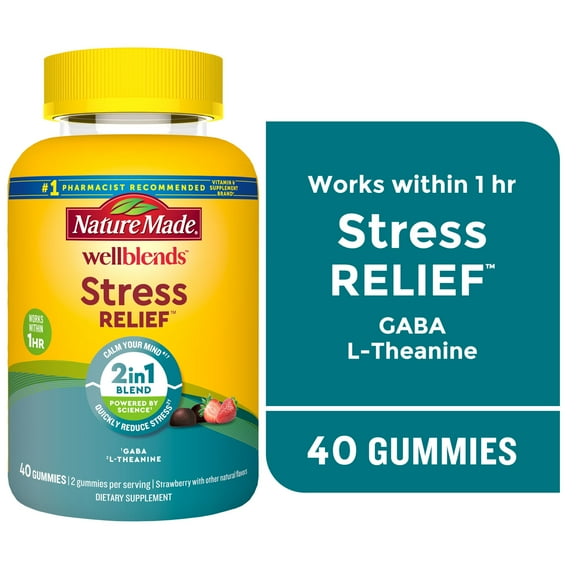 Nature Made Wellblends Stress Relief Gummies with L theanine and GABA, 40 Count