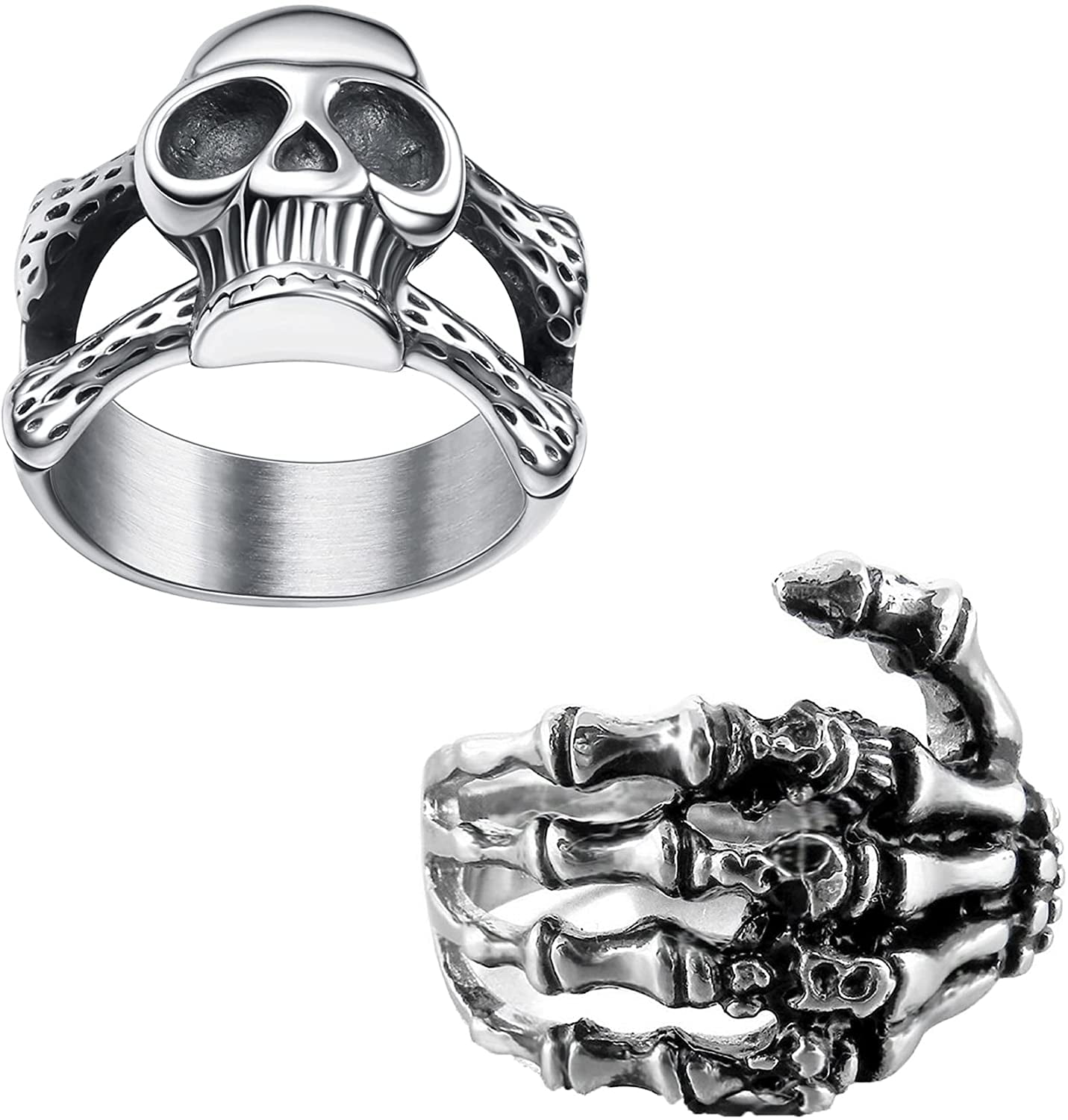 Silver bikies ring stainless steel crystal skull band soft gothic punk 