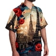 thumbnail image 2 of Eiffel Tower Valentine's Day Men's Short Sleeve Casual Printed Button Down Beach Shirt - Summer Hawaiian Top, 2 of 6