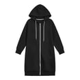 thumbnail image 6 of Women's Zip Up Hoodies Long Sleeve Long Tunic Sweatshirts Oversized | Long Fleece Jacket Coats, Drawstring, Zip Up Front, Kangaroo Pockets, Casual Outerwear, #01_Black, L, 6 of 6