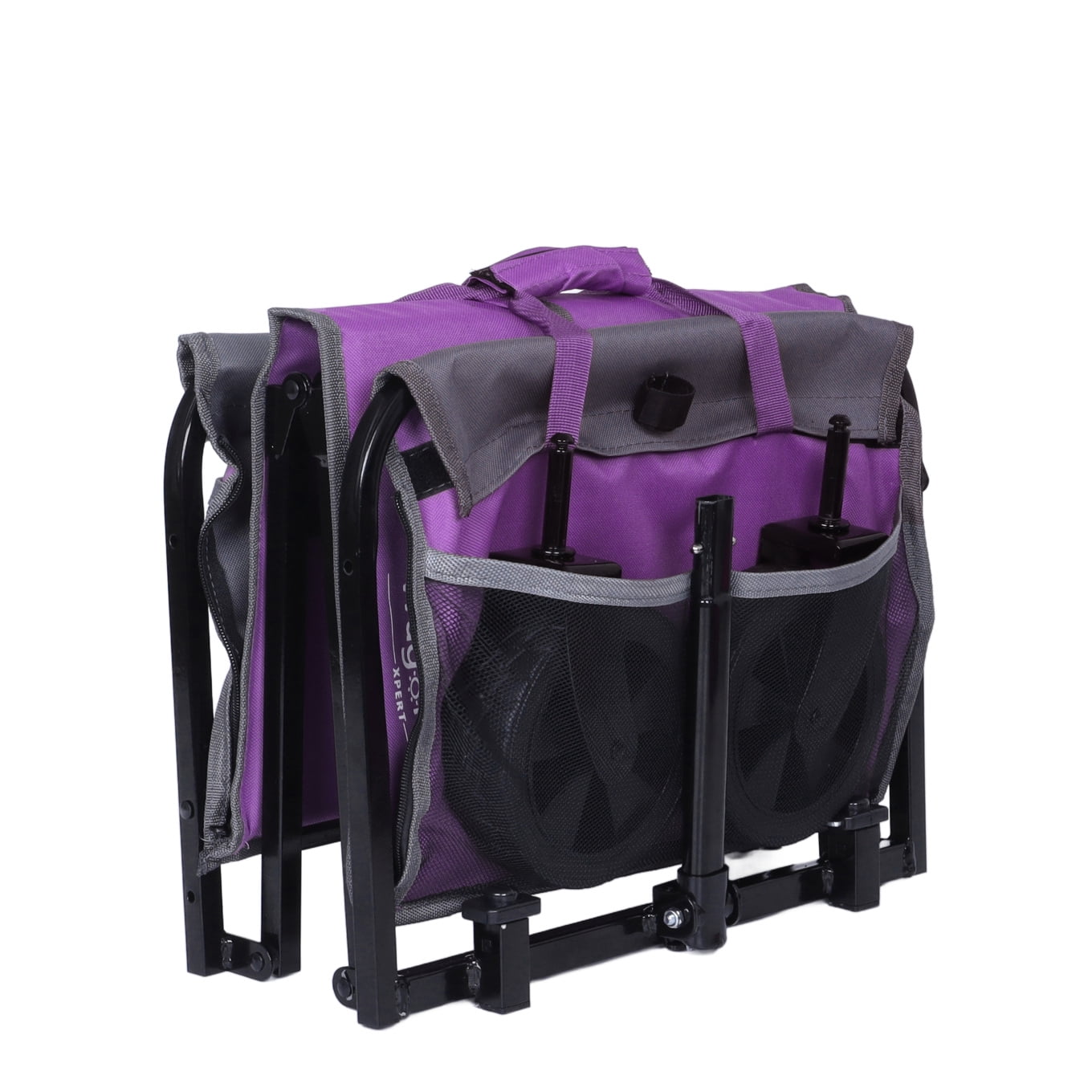 All-in-One Convertible Folding Wagon Cart with Bench Seat and Dog Leash, Heavy Duty Utility Trolley with All Terrain Wheels, Lightweight Shopping Cart for Beach, Garden, Camping, Sport, Purple