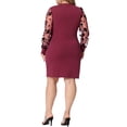 thumbnail image 3 of Agnes Orinda Women's Plus Size V Neck Faux Wrap Sheer Long Sleeve Midi Party Work Dresses 1X Burgundy, 3 of 6