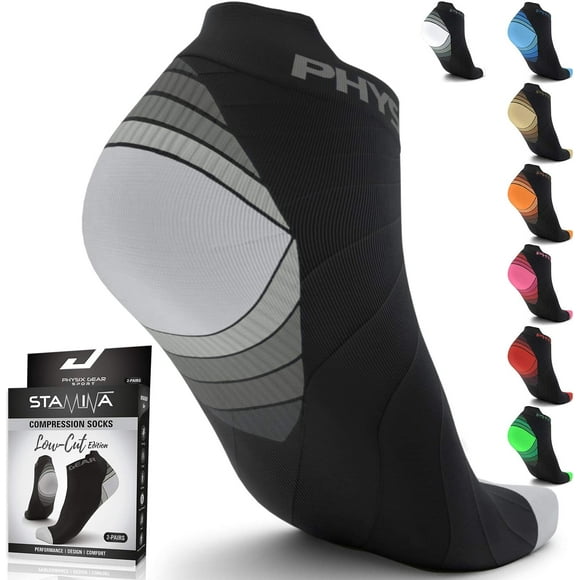 Compression Running Socks for Men & Women - Best Low Cut No Show Athletic Socks for Stamina Circulation & Recovery