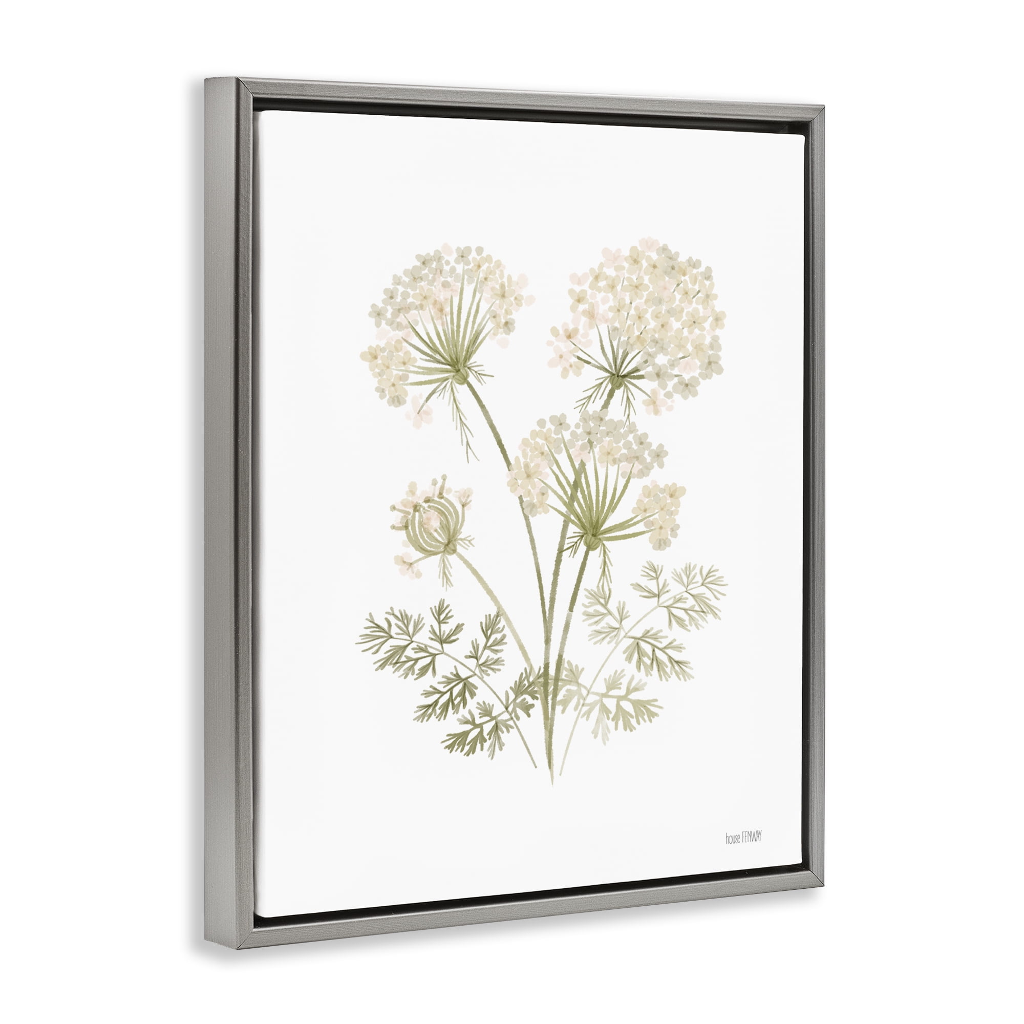Stupell Industries Spring Dandelion Sprigs Plants & Flowers Painting Gray Floater Framed Canvas Art Print Wall Art, 25 x 31