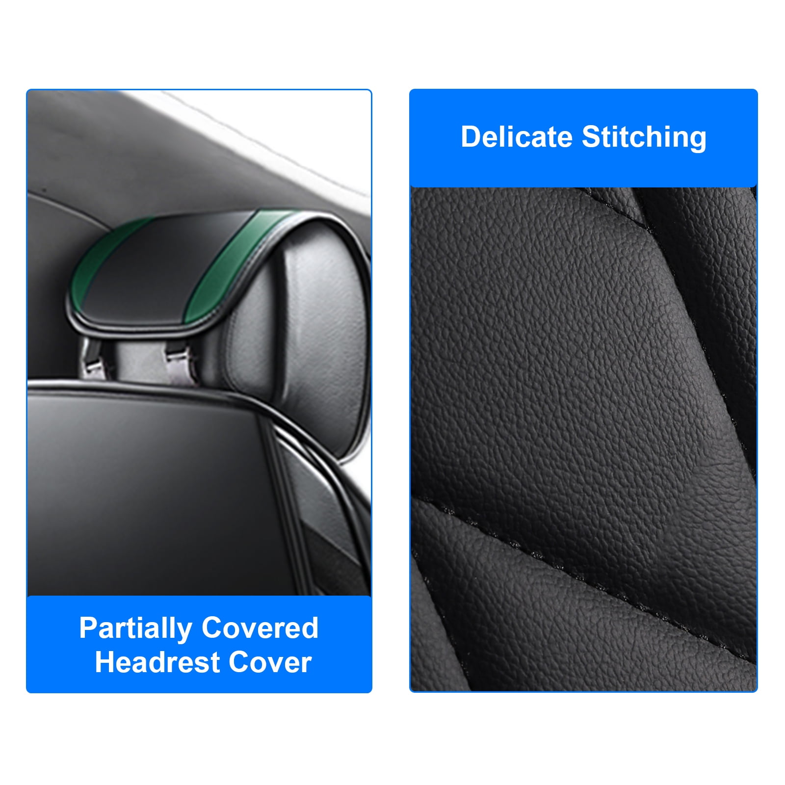 For Hyundai Car Seat Covers, Wear-resistant 5 Seats Auto Cushion Protector, Front Rear Seat Full Set for Elantra Tucson Sonata Palisade Veloster Black+Green