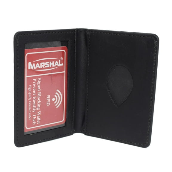 Marshal Leather ID Wallet Case with Badge Holder for Police Officer Family Member, Black