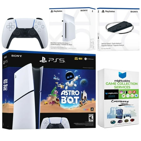 Sony PlayStation 5 Astro Bot Slim Digital Bundle with Disc Drive, Vertical Stand, and MightySkins Game Collection Services
