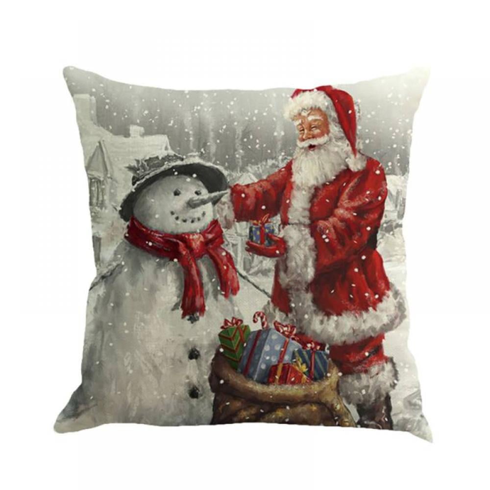 18"*18" Christmas Santa Claus Snowman Cushion Cover Zippered Square Pillow Case