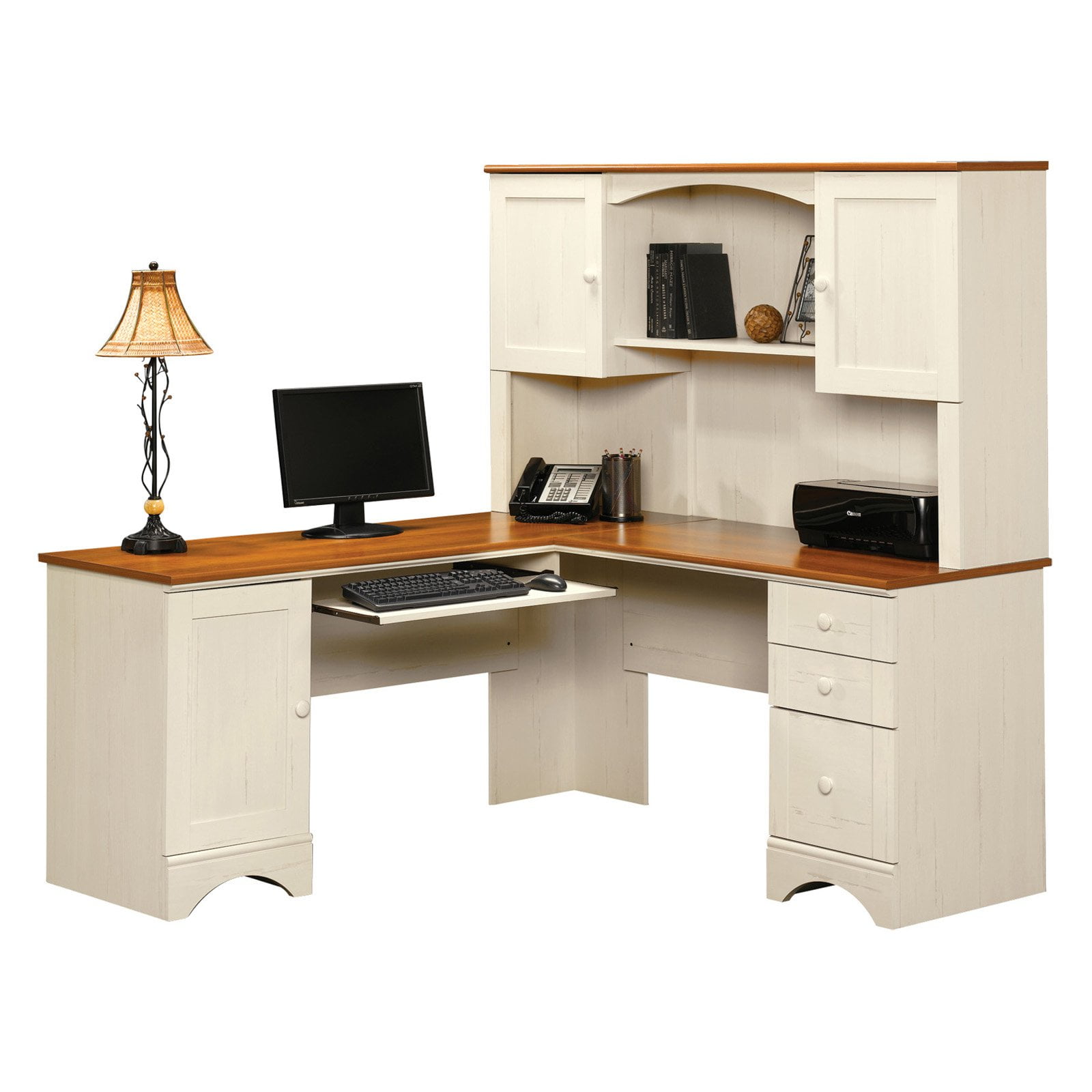 Sauder Harbor View Corner Computer Desk With Hutch Antiqued