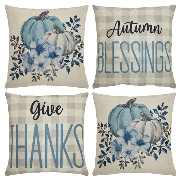 VHC Brands Fall Greetings Pillow Cover Set of 4 18x18, Decorative Fall Throw Pillow Covers, Primitive Decor for Fall and Thanksgiving
