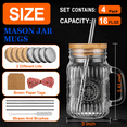 thumbnail image 2 of 16 Oz Patterned Glass Mason Jar Cups with Handles and Lids, Set of 4, 2 of 8