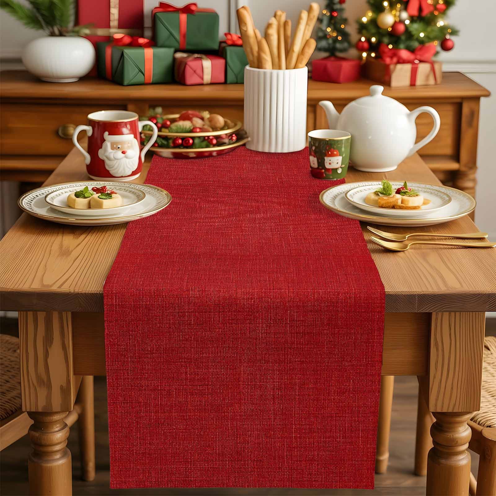 Table Runner 13x90in Inches Long, Red WatercolorLinen Washable Dresser Scarf Modern Minimalist StyleKitchen Dinning Tablerunners for Holiday/Party/Wedding/Home Tables Decor