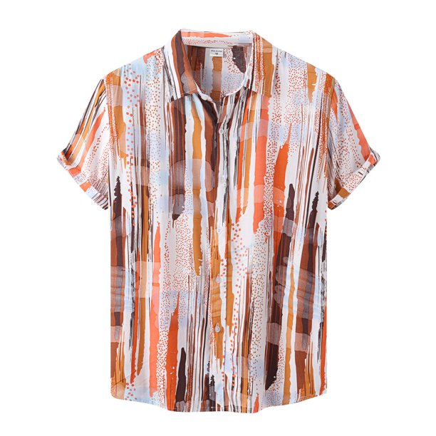 Camisas s Para Hombre De Vestir Camisa Casual Top de hombres Camisa de impresión de manga corta de manga corta Gire single respirated Camisas de cuello de abajo Fashion Button Top (Orange, M)