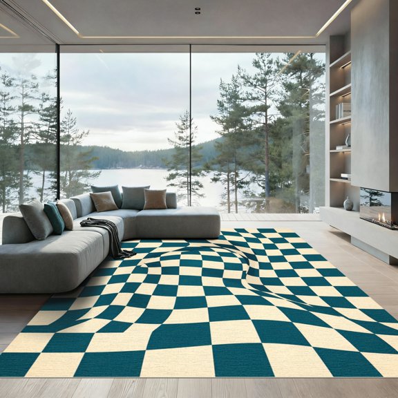 ODIKA 4'x6' Machine Washable Non-Slip Area Rug, 3d Teal High Traffic Rug, Blue, 968610