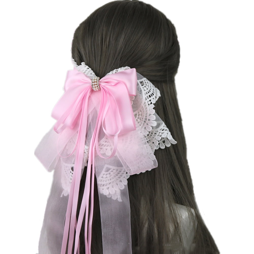 2Pcs OSALADI Pink Hair Bow: Pink Hair Ribbons with Hair Clip, Lolita  Accessories for Kids Girls