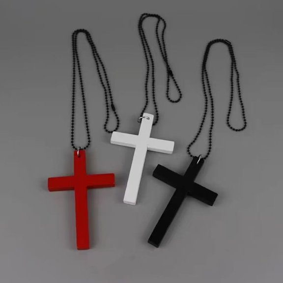 Women's Fashion Retro Dark Style Wooden Cross Necklace