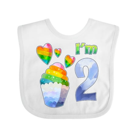 

Inktastic I m 2 Cute Rainbow Unicorn with Stars and Hearts Gift Baby Boy or Baby Girl Bib