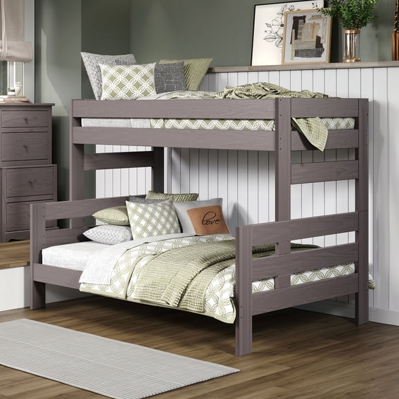 Bed Frame Gray Finish Rustic Bunk Bed Plank Wood Design Ladder And Brazilian Pine