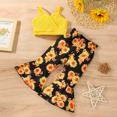 

Hunpta Infant Girls Sleeveless Vest Tops And Sunflower Prints Flare Pants Outfits