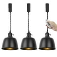 thumbnail image 1 of FSLiving Adjustable Height Remote Control J-Type Track Pendangt Light with E26 Black Switch Base&Black Metal Shade,Dimmable Colour Changing Timing Vintage Lamp for Kitchen Sink,Customizable - 3 Lights, 1 of 11