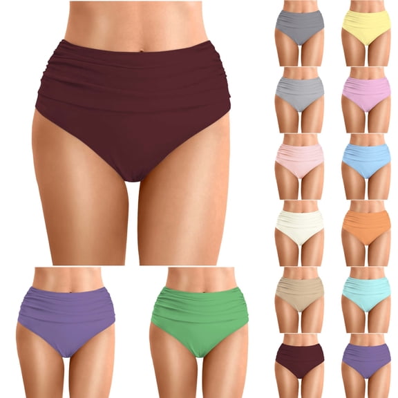 Women's High Waisted Bikini Bottom Tummy Control Ruched Bathing Suit Swim Bottom
