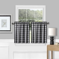 Classic Country Farmhouse Linen Kitchen Window Curtains, Buffalo Check Bathroom Window Curtain Heavy Yarn Dyed Plaid Gingham Half Window Kitchen Cafe Curtains, 28" W x 36" L, Black/White