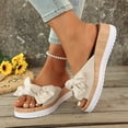 thumbnail image 2 of Rokment Bow Platform Wedge Sandals for Women Fashion Casual Bowknot Open Toe Chunky High Heel Dress Slip on Comfortable Walking Slides Summer Beach Vacation Beige Size 6, 2 of 7