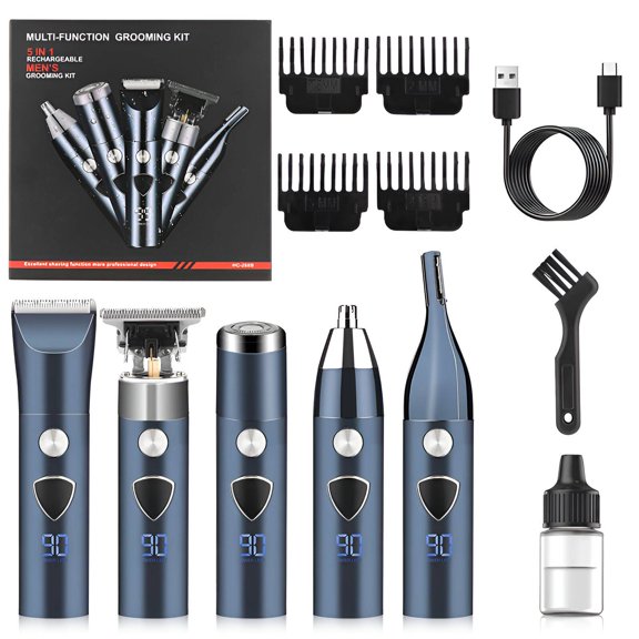 FACEGA Electric Beard Trimmer for Men,5-In-1 Multifunctional Design Beard Trimmer for Men Professional,Shaving,Nose Hair Trimming,and Electric Sculpting Clippers Beard Grooming Kit for Men,Blue