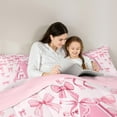 thumbnail image 4 of jejeloiu Monogrammed A Twin Bedding Sets 7-Piece,Cute Bowknot Bowtie Bedding Comforter Set,Light Pink Sheet Sets,Microfiber Room Decorative Reversible, 4 of 8