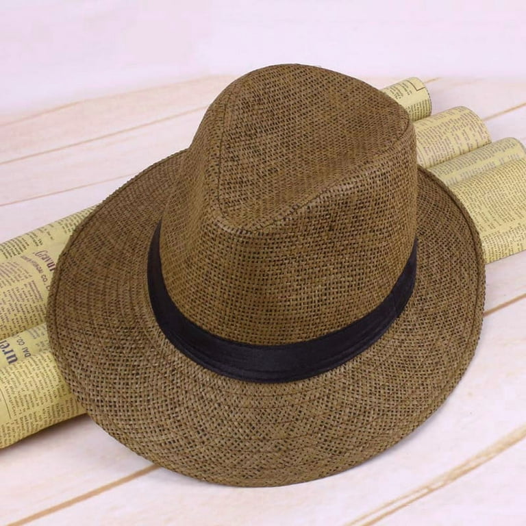 Juntful Men Straw Panama Hat Handmade Cowboy Cap Summer Beach Travel Sunhat, Men's, Size: One size, White
