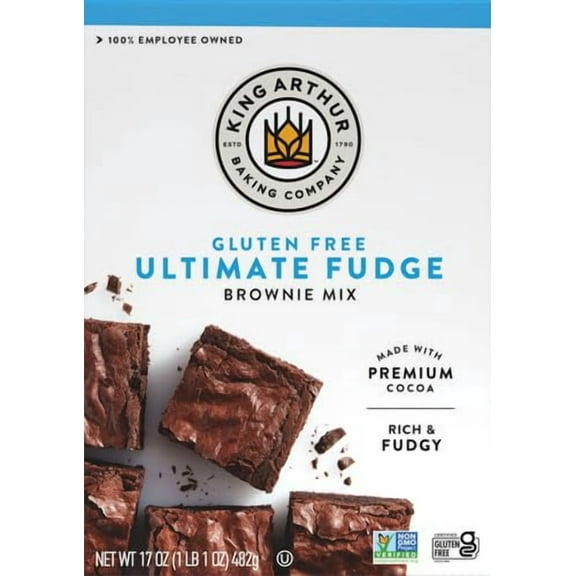 King Arthur Gluten Free Fudge Brownie Mix: Rich, Chocolatey Dessert for Celiac and Non-GMO Diets - Certified Kosher Baking Mix, Easy to Prepare, 17 oz Box for Delicious Homemade Brownies