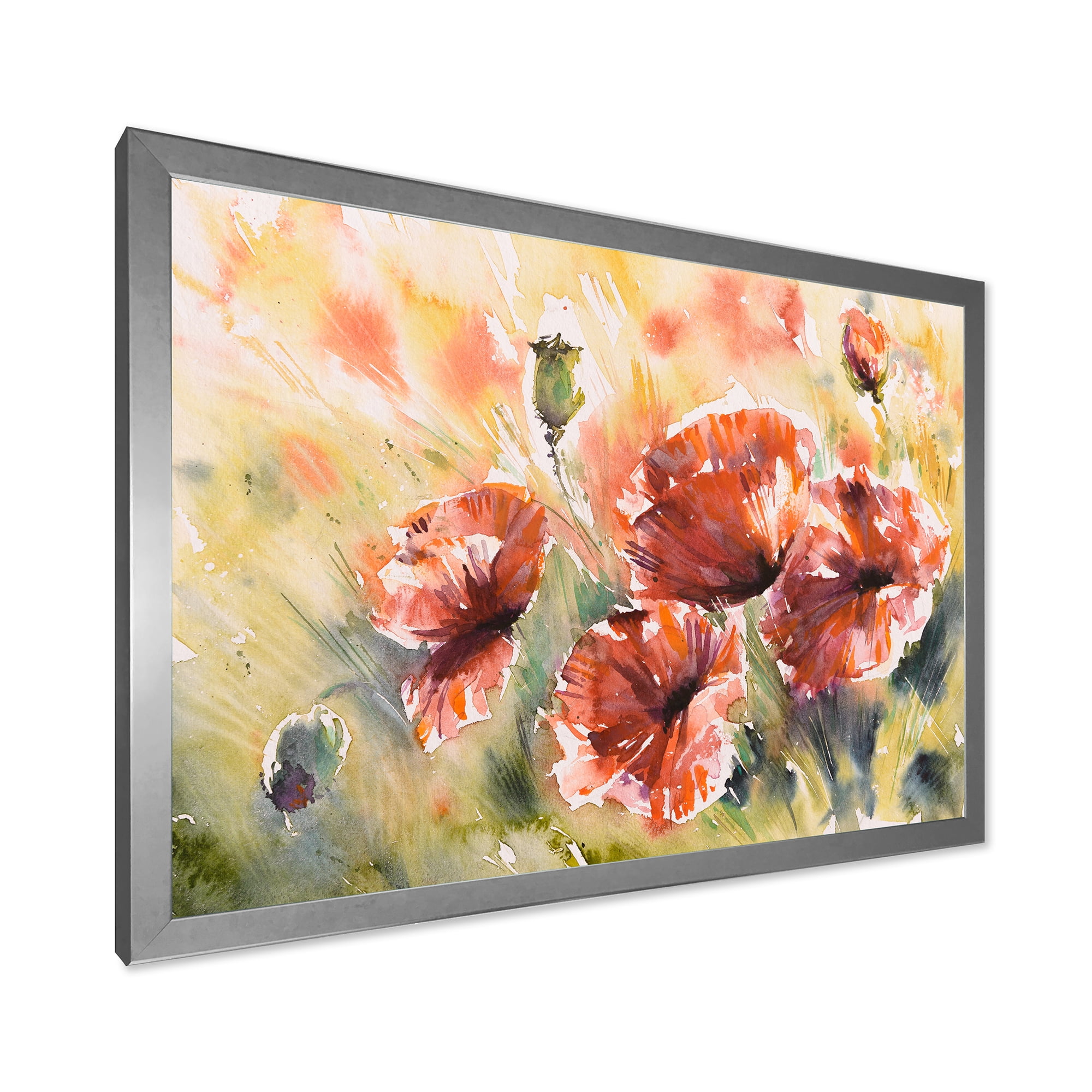 Designart 'Abstract Red Poppy On A Field' Traditional Framed Art Print