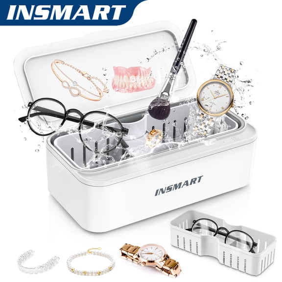 INSMART Ultrasonic Jewelry Cleaner, 45Khz Professional Silver Jewelry Cleaner for Ring, Watch, Glasses, Earring, 304 Stainless Steel Tank, 15oz Capacity