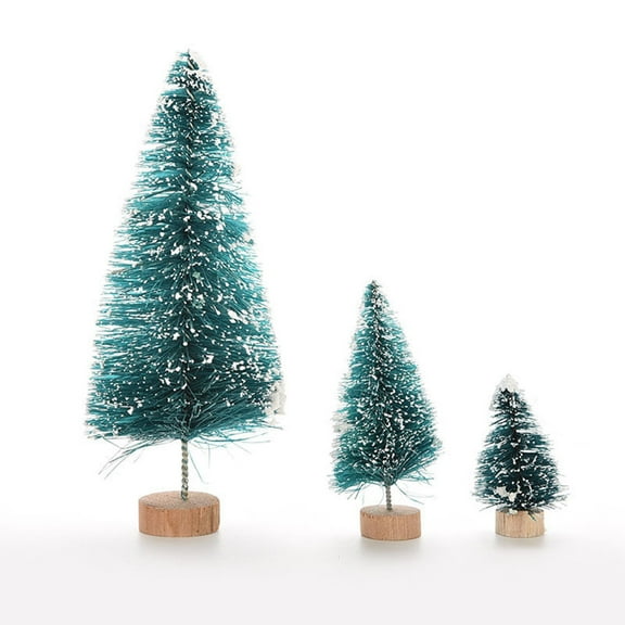 Limei 2Pcs Desktop Miniature Christmas Trees Mini Pine Tree with Snow and Wood Base for Xmas Holiday Party Home Tabletop Decor