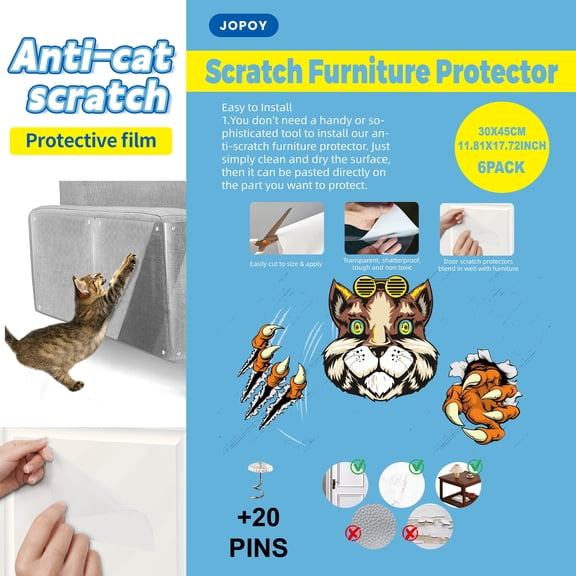 Anti Cat Scratch Furniture Protector, 6-Pack Couch Protector from Cat Claws - Heavy-Duty, Easy-to-Apply Scratching Deterrent and Shield for Sofa Corners, Walls, Doors