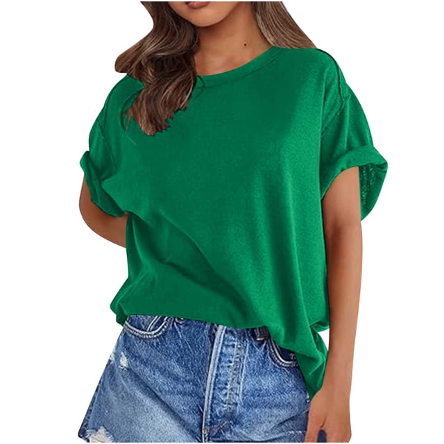 Pisexur Hauts d'Été pour Femmes Col Rond Manches Courtes T-Shirt Mode Ample Basique
