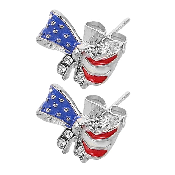 CTIRCHIU 2-Pack Crystal Bow Earrings with Multi-Color Rhinestones, Patriotic Jewelry for Holiday Celebrations and Special Events