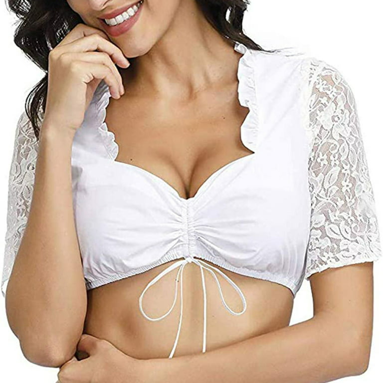 Women's Lace Dirndl Blouse Deep V-neck Tight-fitting Casual Bras for  Cardigan Suits Sweatshirt L White 
