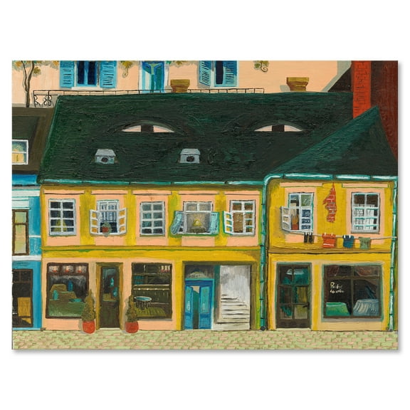 Designart ' Abstract Yellow Facade of Houses In Street In Paris ' French Country Canvas Wall Art Print