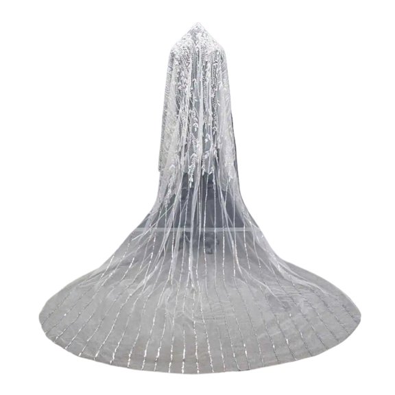 Luxury Elegant Bridal Veil with Appliqué & Sequins, 1-Layer Tulle Veil with Cut Edge, Customized Length Wedding